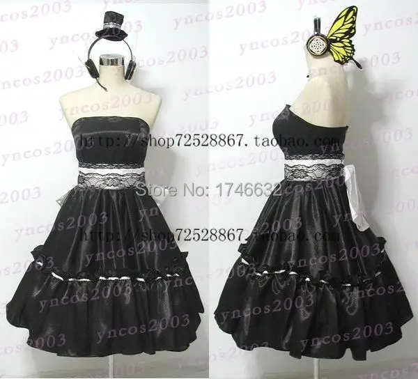 Hot Anime VOCALOID Magneet Kagamine Len Rin Lolita Party Zwarte Volledige Jurk Cosplay Kostuum + hoed + headset Maat Elke size Hot Anime VOCALOID Magneet Kagamine Len Rin Lolita Party Zwarte Volledige Jurk Cosplay Kostuum + hoed + headset Maat Elke size