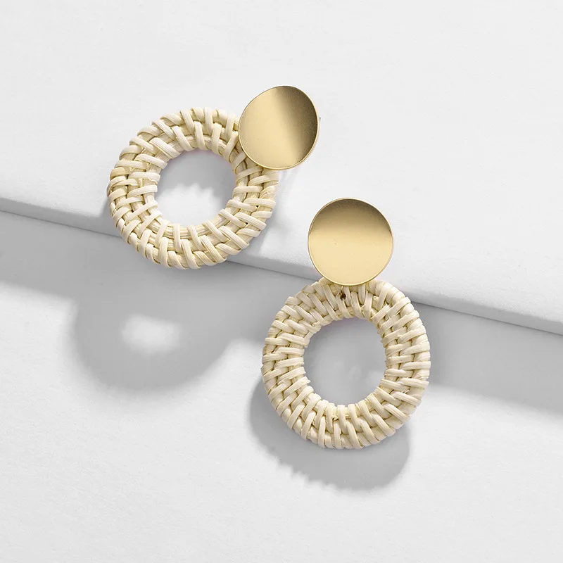 

Fashion Jewelry Knitted Rattan Earring Matte Gold Plating Metal Statement Earrings for Women