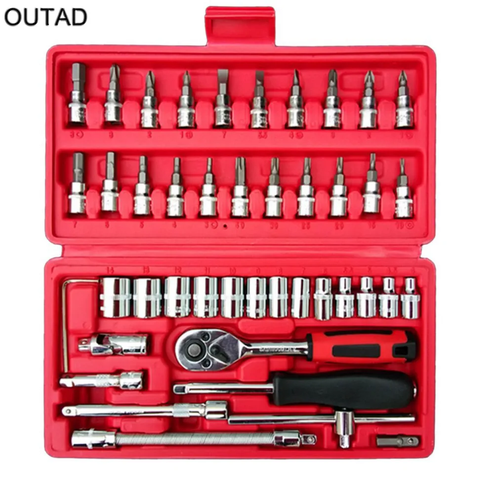 46pcs/set Car Repair Tool Ratchet Torque Wrench Auto Repair Tool Socket