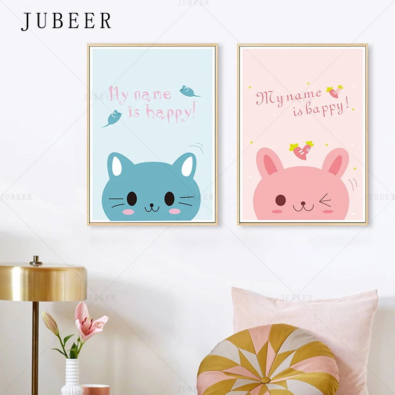 

Nordic Style Poster and Print Cartoon Animal Cat Canvas Painting Children Room Modern Decorative Painting For Kids