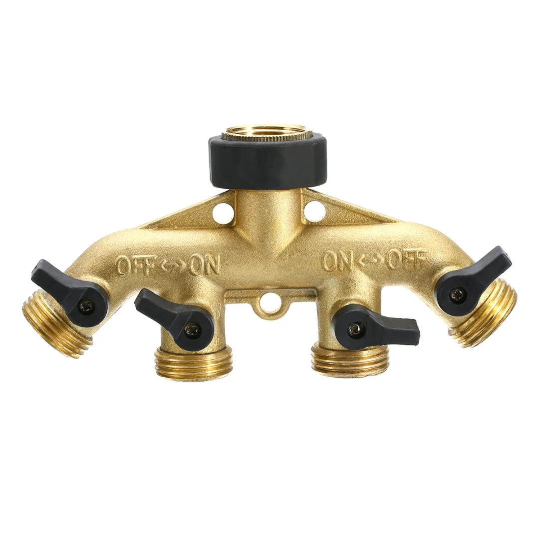 Brass Garden Hose Pipe Splitter 4 Way Tap Connectors 3/4'' Hose Pipe Connector for Garden Irrigation Watering System