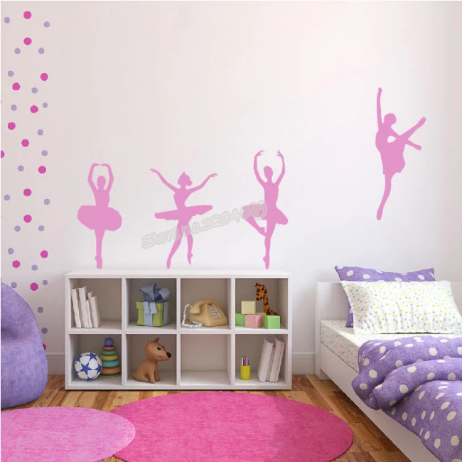 Four Girls Ballet Dancers Wall Sticker Ballerina Ballet Studio