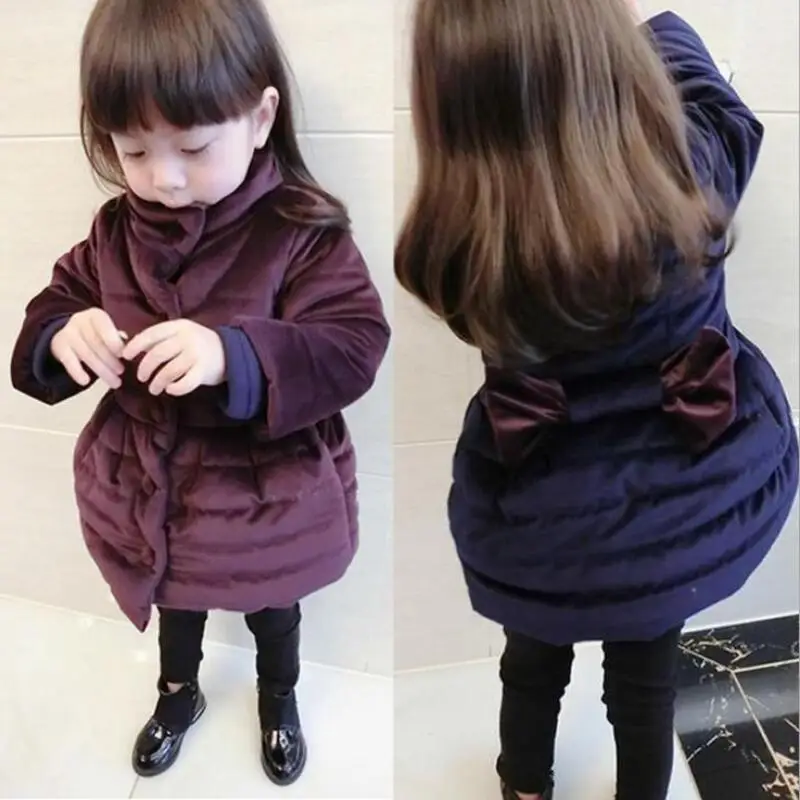 

New Spring Girls Winter Jacket Coat Children Parka Fur Hooded Bowknot Cotton Kids Warm Thick Snow Wear Jacket Outerwear JW2915A