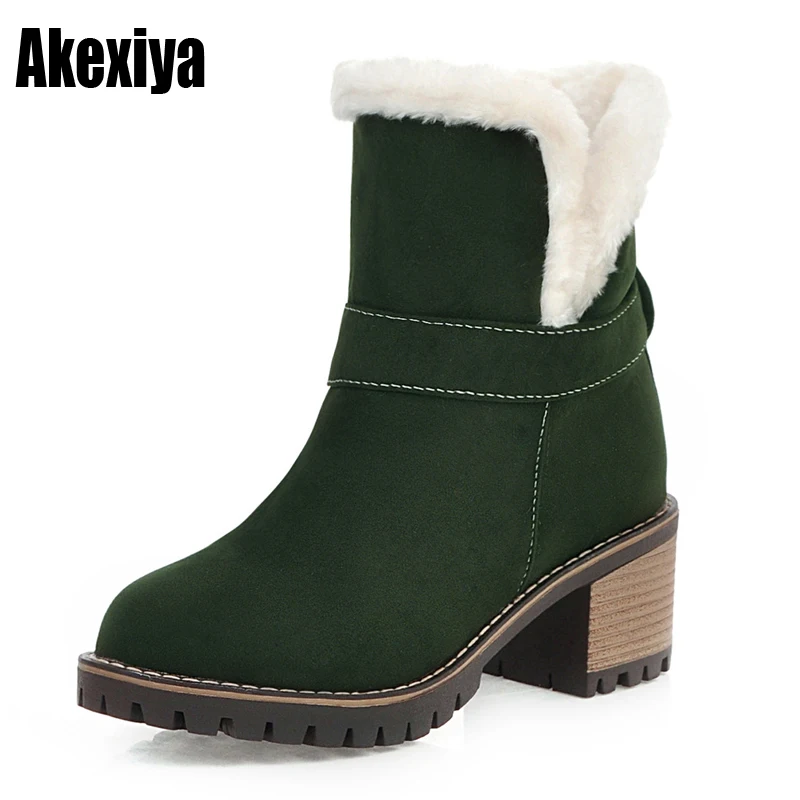 

Womens Snow Boots Warm Winter keep Warm Faux Fur Shoes Square Heels Ankle Boot Thick heel round head short boot k200