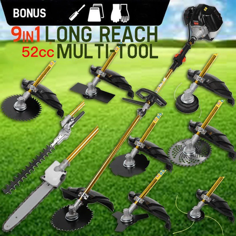 

9 in 1 Heavy Duty Grass cutter with 52cc Engine Multifunction petrol cutter Petrol strimmer Tree Pruner