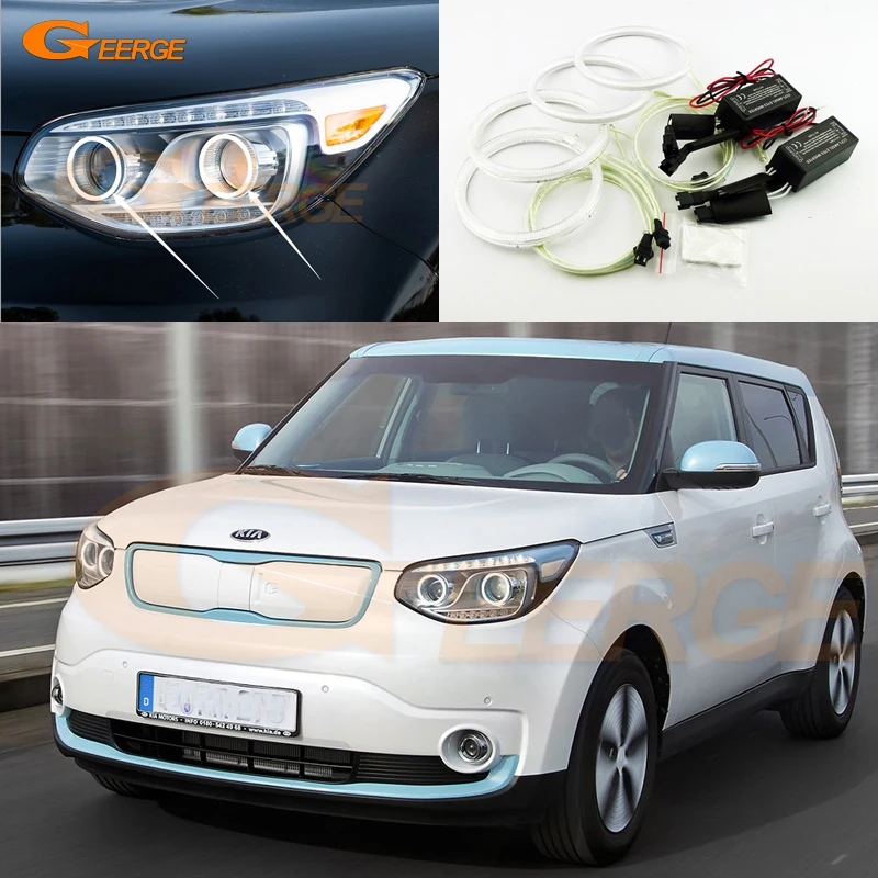 For Kia Soul EV 2015 2016 LED Halogen Headlight Excellent Angel Eyes