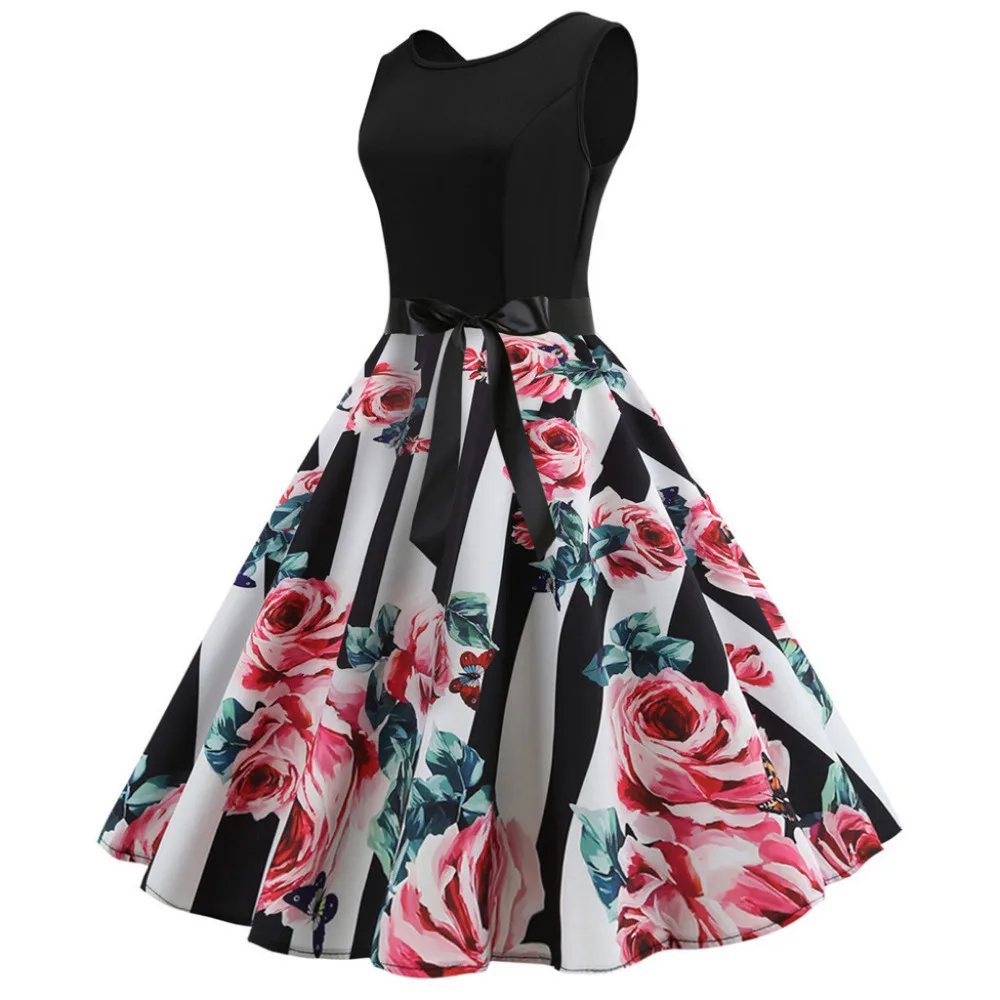 2019 woman summer sexy retro sleeveless print beach dress long breathable beach dress plus size pretty beach dress cotton 40J3 (2)
