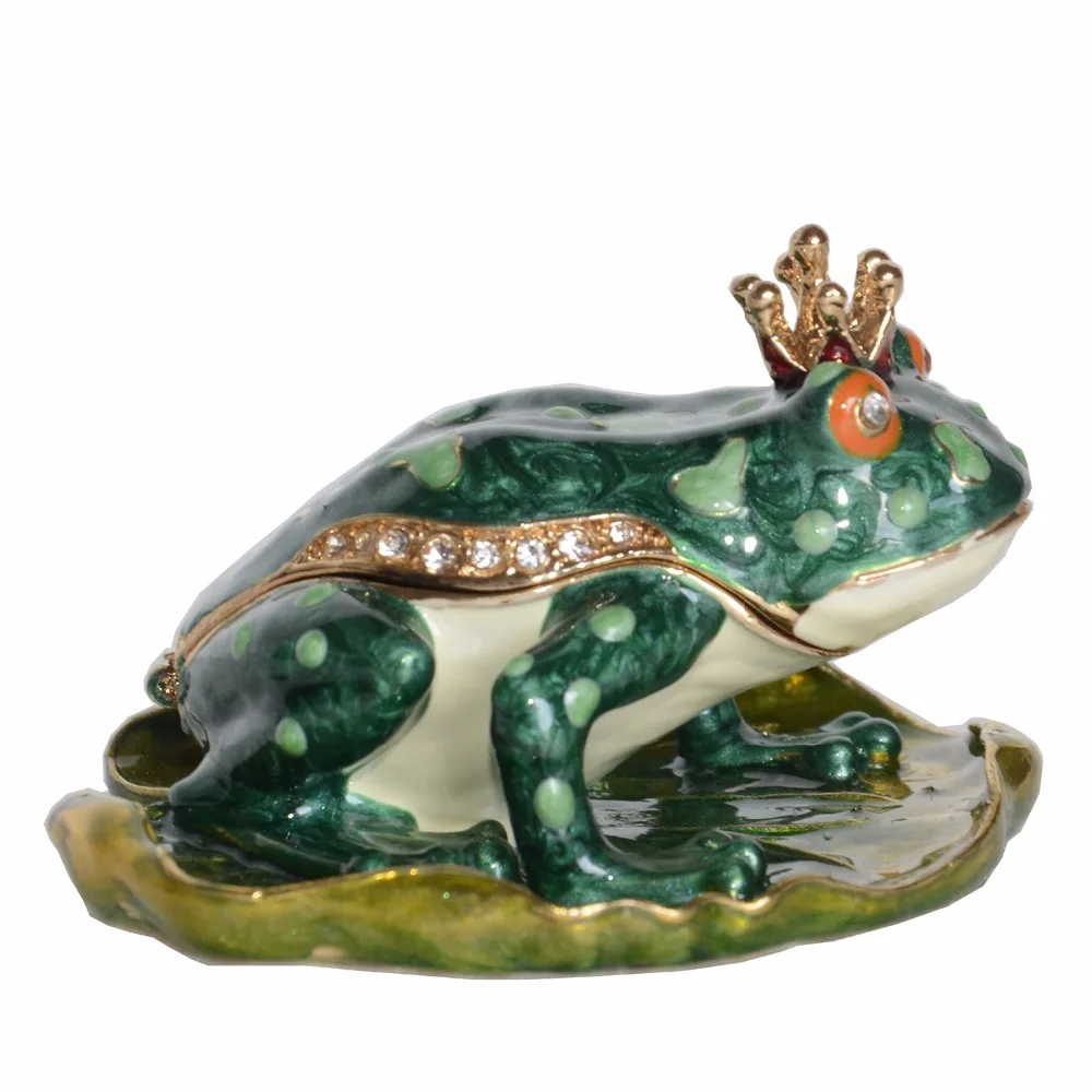 

Metal Alloy Plated Jewelry Box Frog Grovel on Lotus Leaf Ornaments Home Accessories Christmas Gift