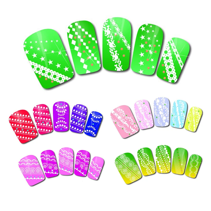

Fashion Nail Art Decal DIY White Lace Nail Stickers 3D Mix Design Water Nail Sticker Transfer Manicure Decoration New