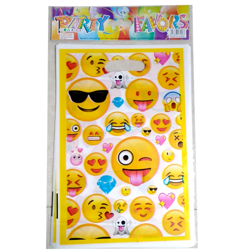 

10PCS Happy Birthday Party Cute Emoji Kids Favors Plastic Disposable Gifts Bag Baby Shower Decoration Cookie Candy Loot Bags