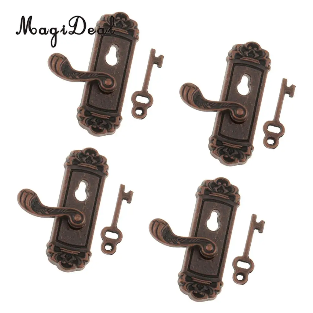 4Pcs Metal 1:12 Scale Door Knob Right Handle Key Dollhouse Miniature Doors DIY Furniture Accessory Toys