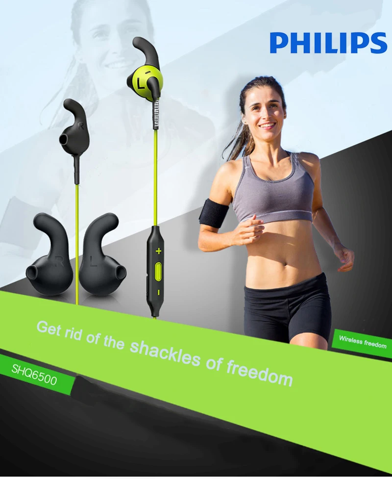 Philips SHQ6500 шейным Bluetooth беспроводные наушники бас Водонепроницаемая гарнитура с микрофоном для Iphone X