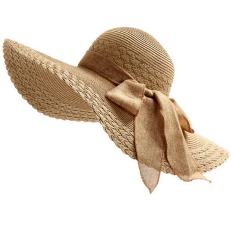 Women Wide Brim Floppy Straw Hat Elegant Sun Hat Beach Straw Sun Block