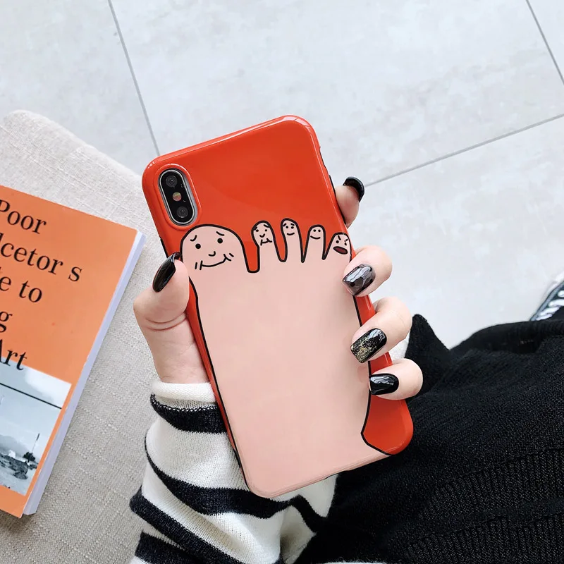 

Cute Cartoon Phone Case For iphone XS Max XR X Case For iphone 6 6s 7 8 plus Fashion Funny Toe expression Painting Soft Cases