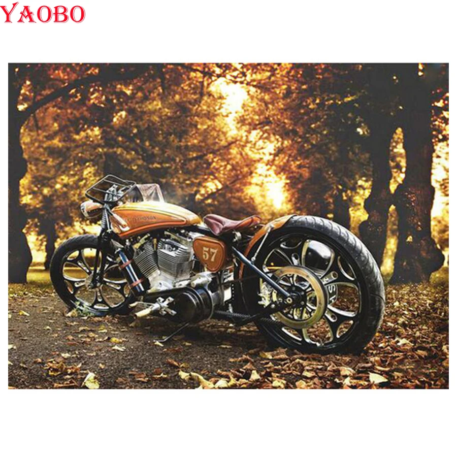 Полный квадратный круглый 5d DIY Алмазная картина осенний Мотоцикл 3D Вышивка