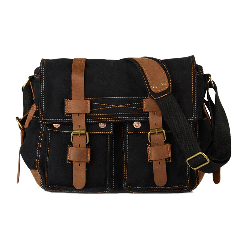  ABDB Men's Vintage Canvas Leather School Military Shoulder Bag Messenger Sling Crossbody Bag Satche - 32725986190