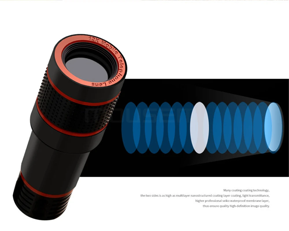 MOUSEMI 12X Mobile Phone Lens For iPhone Universal Clip 12x Zoom Celular Lens For Smartphone Camera Lenses on phone Telephoto    (2)