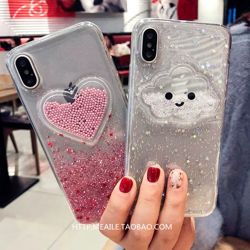 

Quicksand 3D White Cloud case For iphone 7 6s 7 plus 8 8plus X 6 6Plus Case Cute Cloud Love heart Transparent Back Cover Case