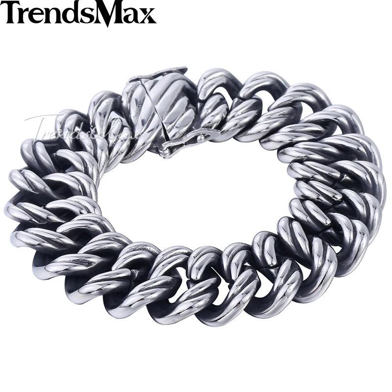 

Men's Bracelets Hiphop Big Curb Link Chain Wristband 316L Stainless Steel Bracelet For Male Jewelry Dropshipping 22mm KHB465A