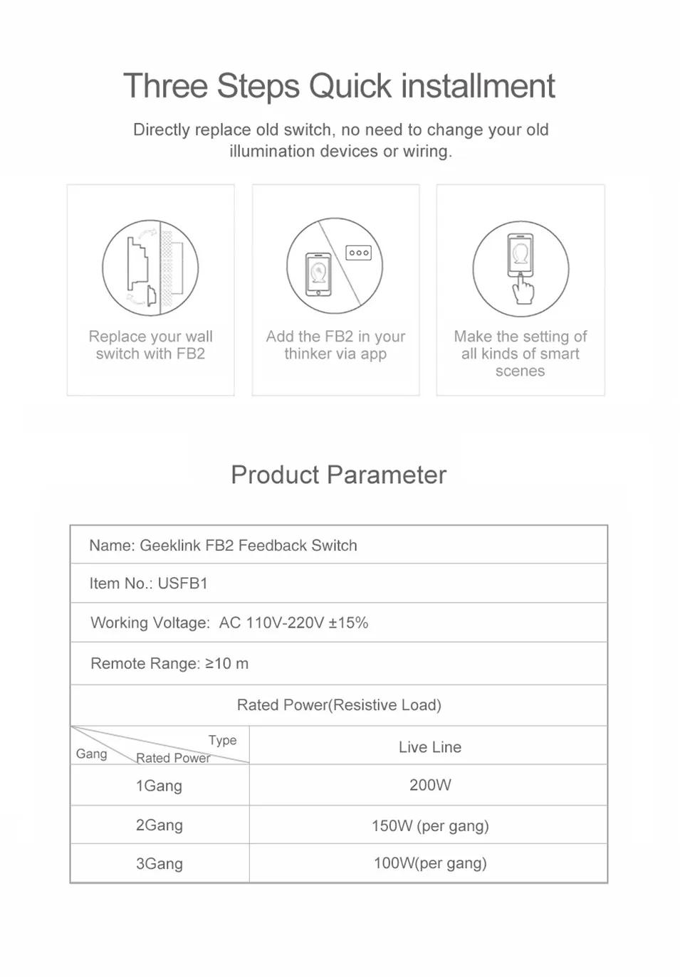 New Geeklink US 118 Two-way Feedback Switch WIFI Touch Remote Control 1gang 2gang 3gang AC110V 10A for RemoteBox 3S Thinker APP-11