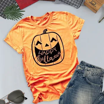

ONSEME Happy Halloween T Shirt Women Harajuku Clothes Korean Fashion T-shirt Women's Cotton Pumpkin Printed Graphic Tees Q-753