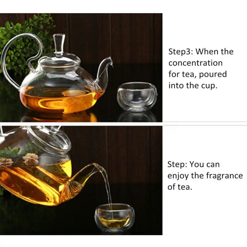 Бренд 800 мл прозрачный стеклянный термостойкий чайник/заварочный цветок/зеленые листья Чайники заварочные