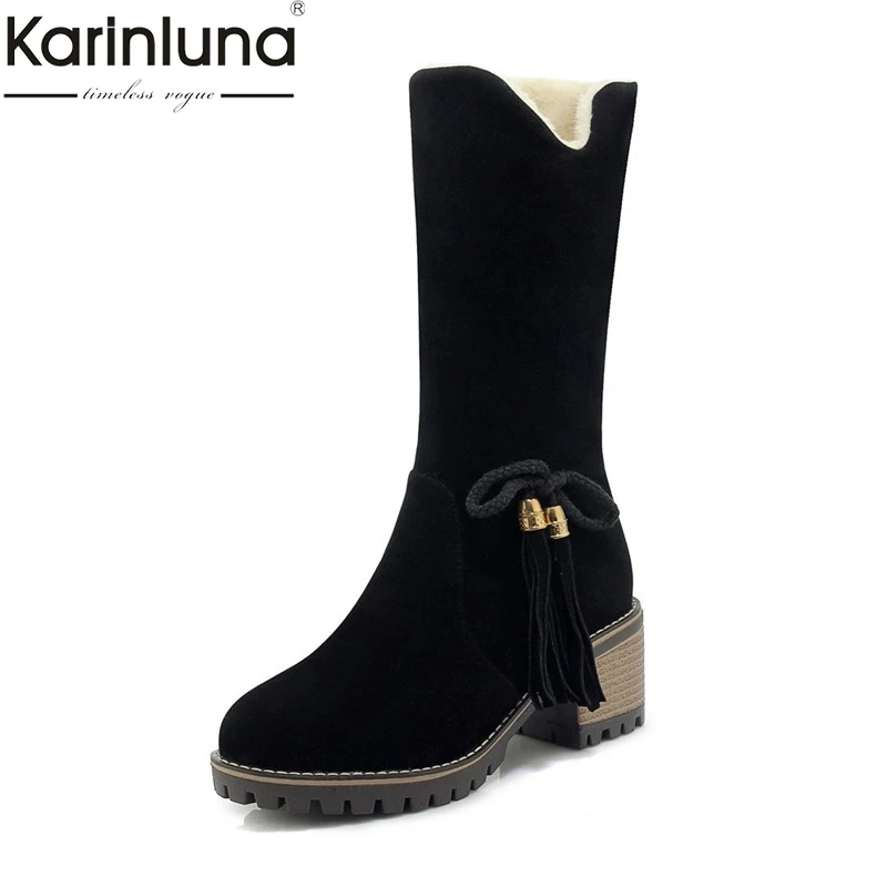 

KARINLUNA brand new wholesale big size 33-43 women shoes russia snow Boots Winter warm plush slip on mid calf Boots shoes woman