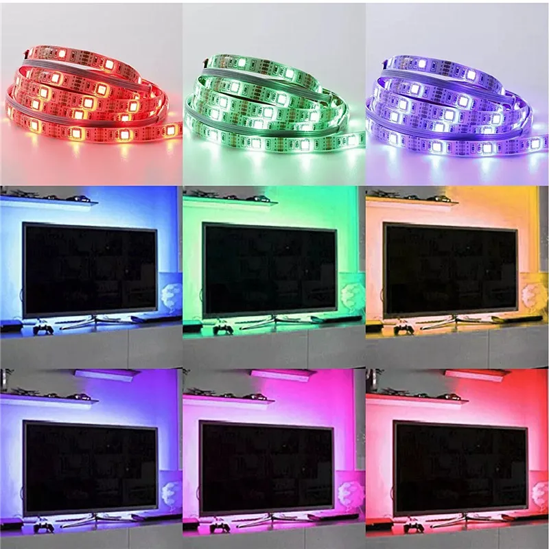 USB 5V 5050 RGB ТВ подсветка лампы с 24/21Key IR/RF удаленный контроллер Wi-Fi фоновая Светодиодная лента для ТВ экран дисплея компьютера