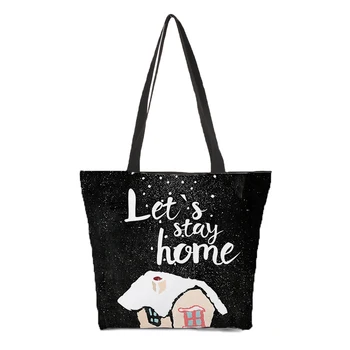 

Customized ladies fashion shoulder bag printed Christmas pattern ladies canvas bag cartoon casual beach bag text 44.5cm*35cm