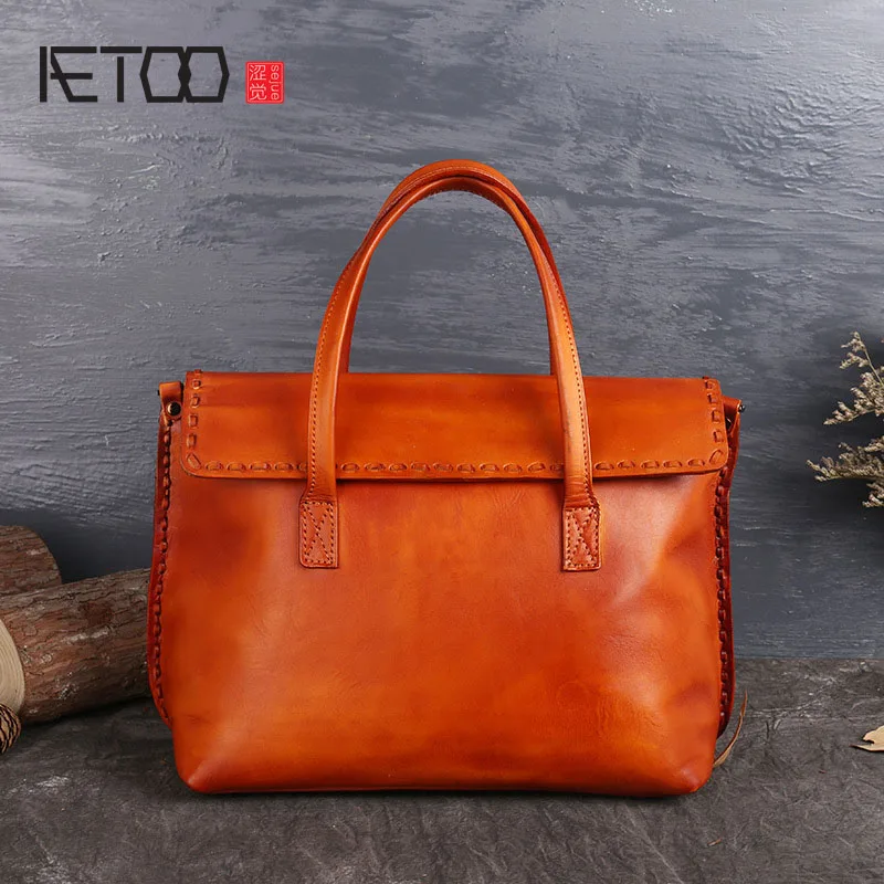 

AETOO Original retro leather flip bag wipe fashion leather handbags hand sewing suture handbag