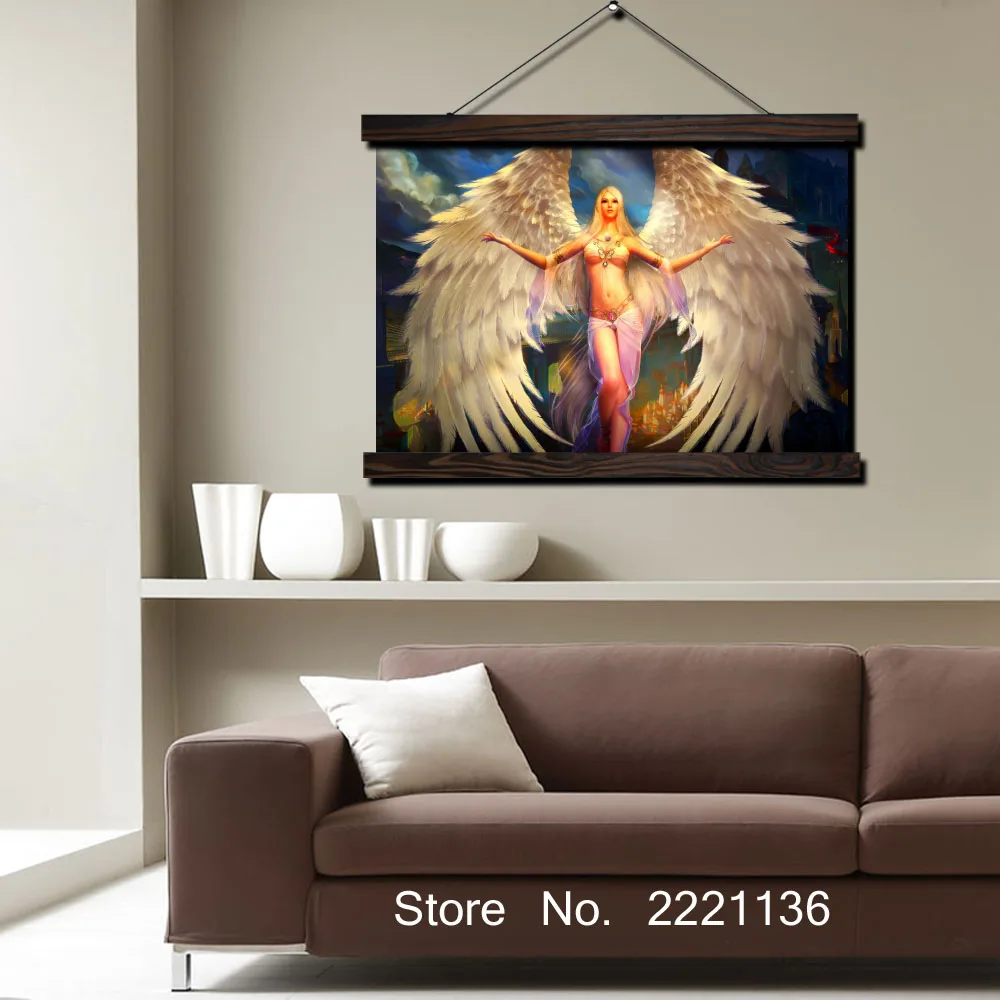 

Angel Gril With Wings HD Print Scroll Paintings Wall Art Printed Hanging Framed Canvas Painting Modern Home Decoration