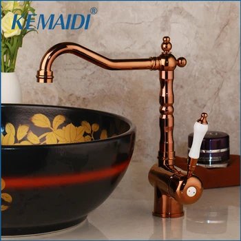 

KEMAIDI Luxury European Design Ceramic Rose Gold Bathroom Basin Faucet Single Handle Mixer for Cold and Hot Water Tap