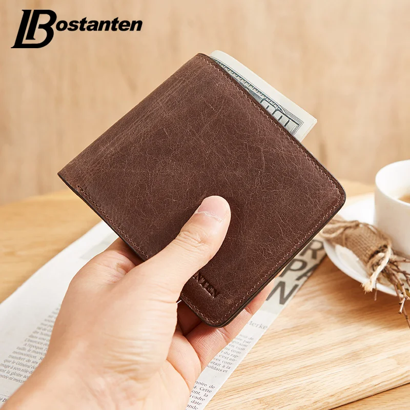Мужской кошелек из воловьей кожи BOSTANTEN 100% натуральной в деловом стиле винтажный