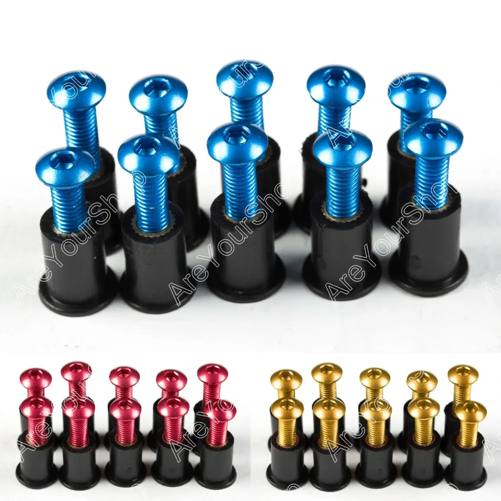 

Areyourshop 10Pcs 5mm Universal Motorcycle Moto M5 Windshield Windscreen Bolts Screws Wellnut Washers Fastener Kit Gold Blue