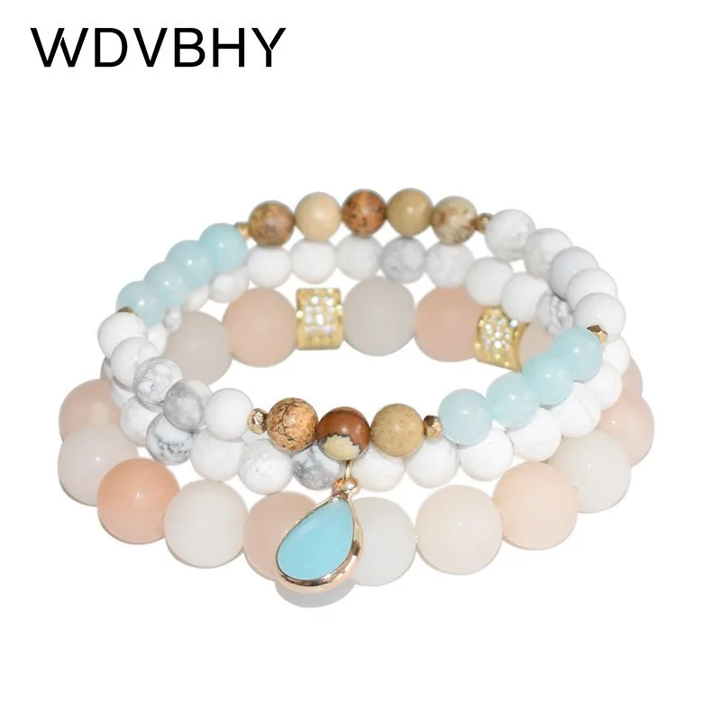 

Personalized Punk Rock Beads Bracelet Bohemian Jewelry Candy Colors Natural Pink Bery Cristal Stone Wristband