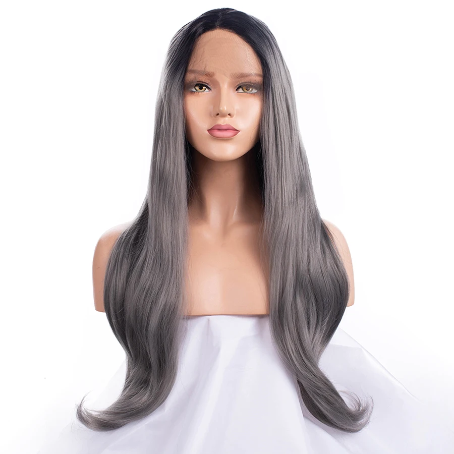 FANXITON Synthetic Lace Front Wig Wavy Long Wigs For Black Women Grey