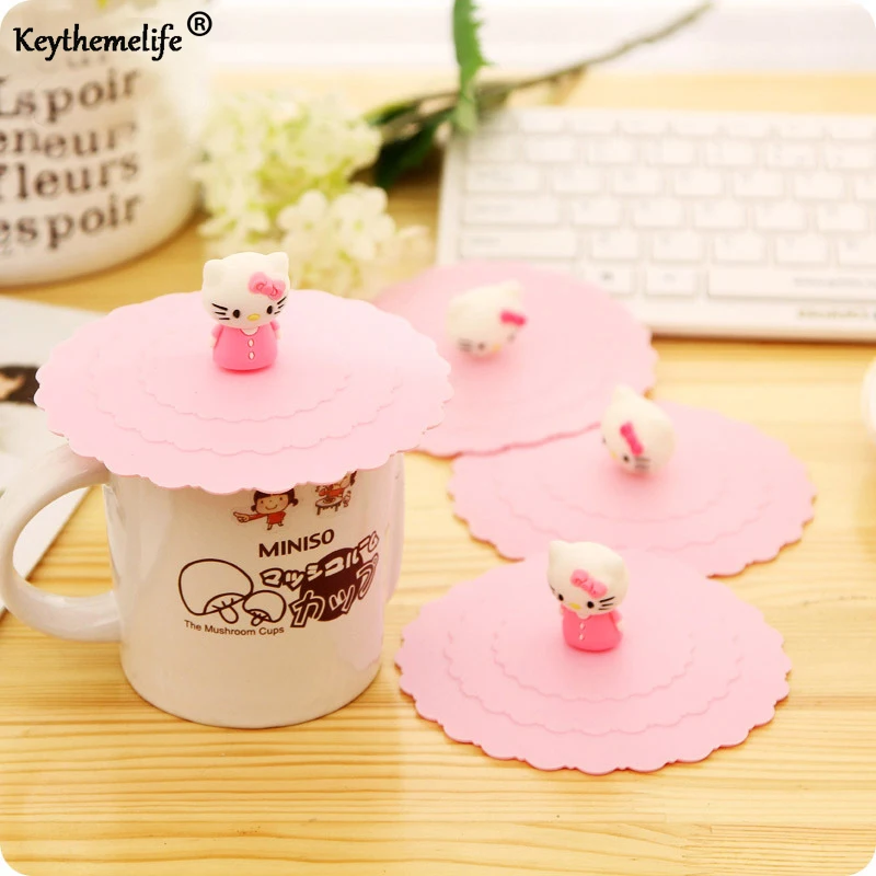 

Pink Hello Kitty Dustproof Leakproof Reusable Silicone Cup Lid Insulation Cup Cover Thermal Seal Cover B