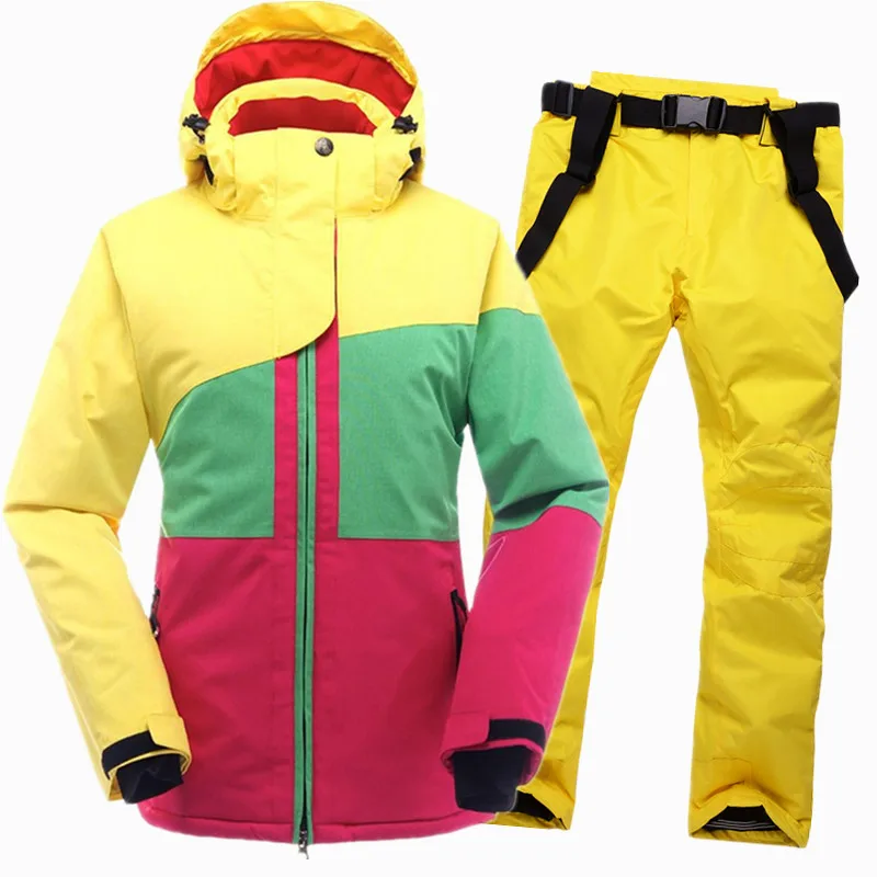 SAENSHING, женский лыжный костюм, водонепроницаемая куртка для сноуборда, лыжные штаны, утепленные, термо, костюмы для сноубординга, для улицы, для горного катания на лыжах, костюм - Цвет: yellow1