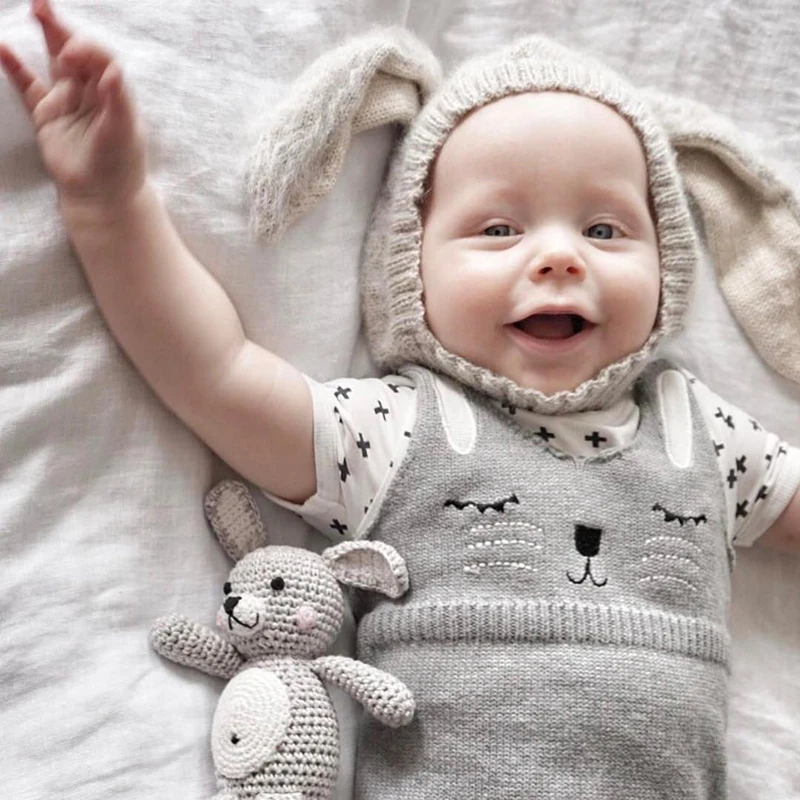 Вязаный детский комбинезон TinyPeople в клетку с милым Кроликом зимняя одежда для