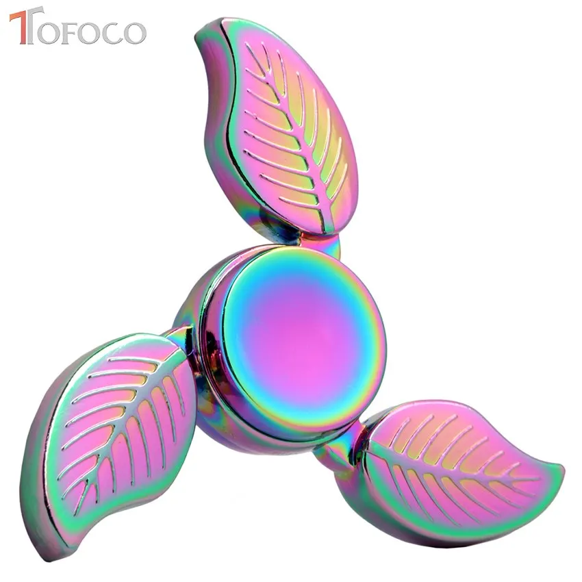 Estresse TOFOCO Tri Spinner Spinner Íris Na Ponta Do Dedo de Metal Gyro Mão Fidget Brinquedos Liga de Zinco Ansiedade Adultos Garoto Figet spiner