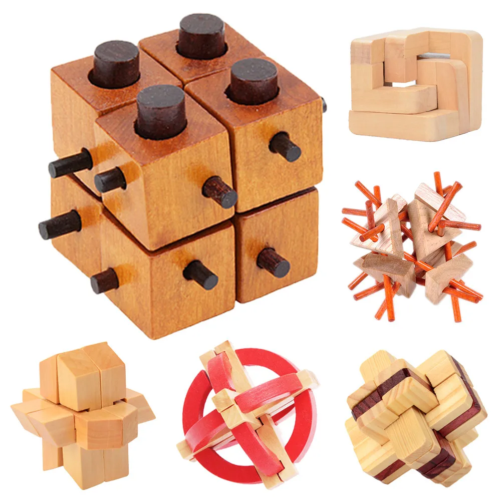 

Wooden Intelligence ToyS Chinese LUBAN ROCKS Brain Teaser Game 3D IQ Puzzle for Kids Adults 3d puzzles