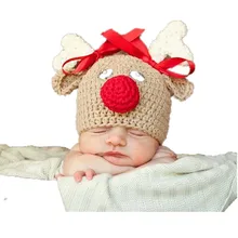 Рождество детская шапка олень ручной вязки Кепки крючком костюм Шапки новорожденных Подставки для фотографий фото Кепки s