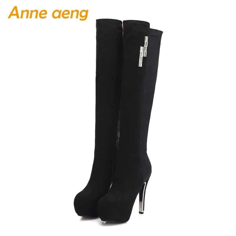 

2018 New Winter Women Over-The-Knee Boots High Heel Round Toe Zipper Sexy Ladies Women Platform Shoes Black Thigh High Boots