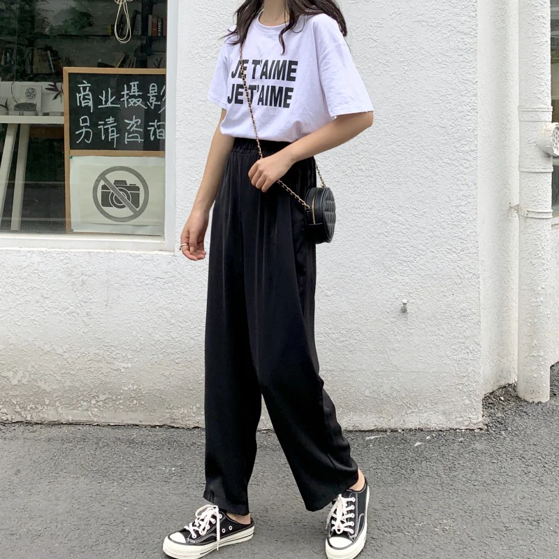 

Casual Wide Leg High Waist Slim Straight Pants Women's Buttom Punk Harajuku Ulzzang Female Vintage Kawaii Trousers For Women