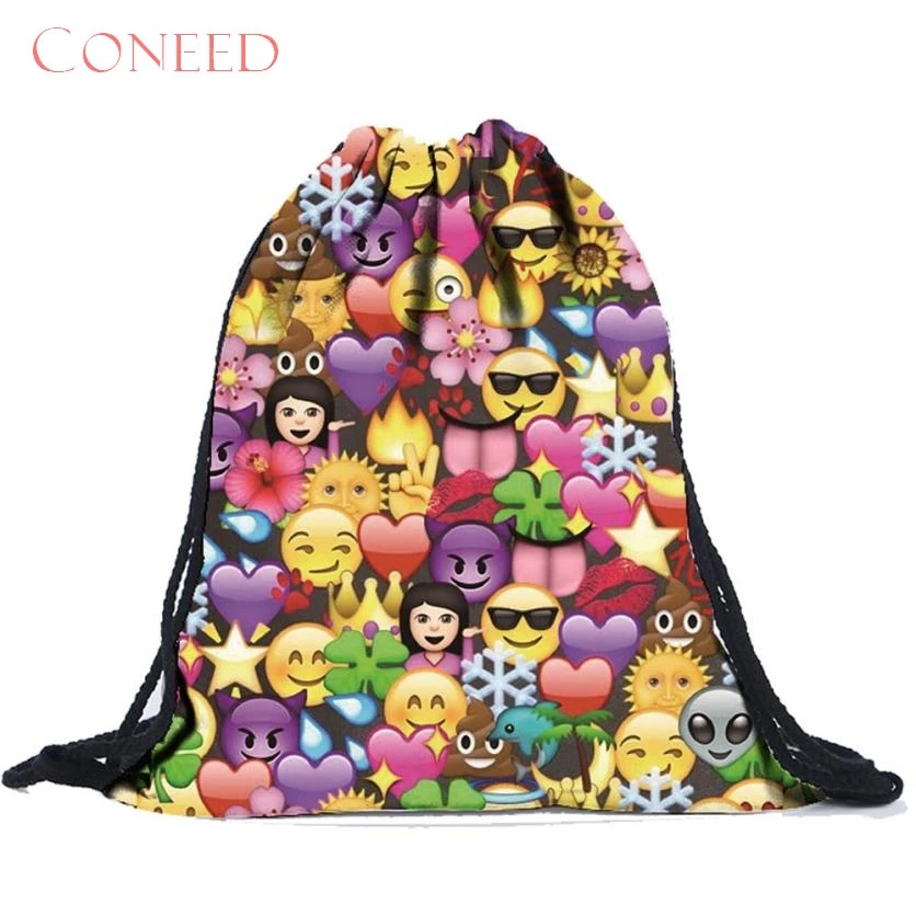 

CONEED School Bags Fashion Charming Nice Unisex Emoji 3D Printing Bags Drawstring Oct16x