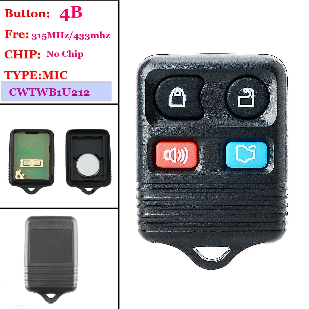 

Good quality(1 piece )4 Buttons Remote Car Key Transit Keyless Entry Fob 433/315Mhz For Ford ( CWTWB1U345)