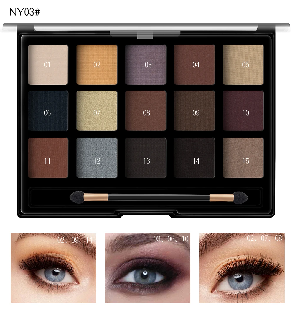 MISS ROSE 15Colors Nude Color Eye Shadow Makeup Professional Waterproof Flash Gold Nude Color Eye Shadow Makeup Tray TSLM2