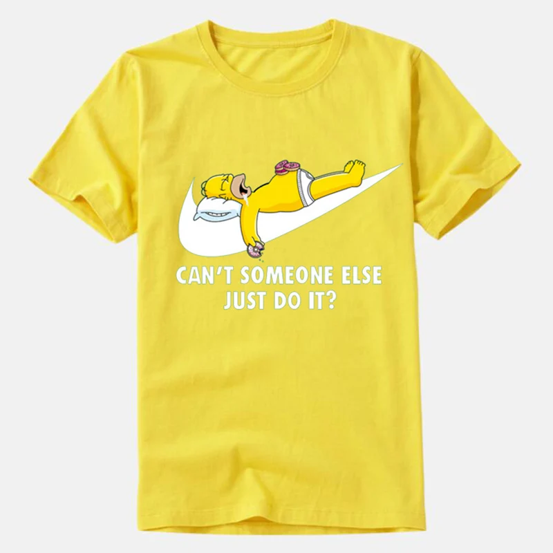 Мужская забавная белая футболка, Мужская хлопковая футболка с круглым вырезом и коротким рукавом с мультипликационным принтом, Повседневная футболка для всей семьи Fitch, JD95C - Цвет: Цвет: желтый