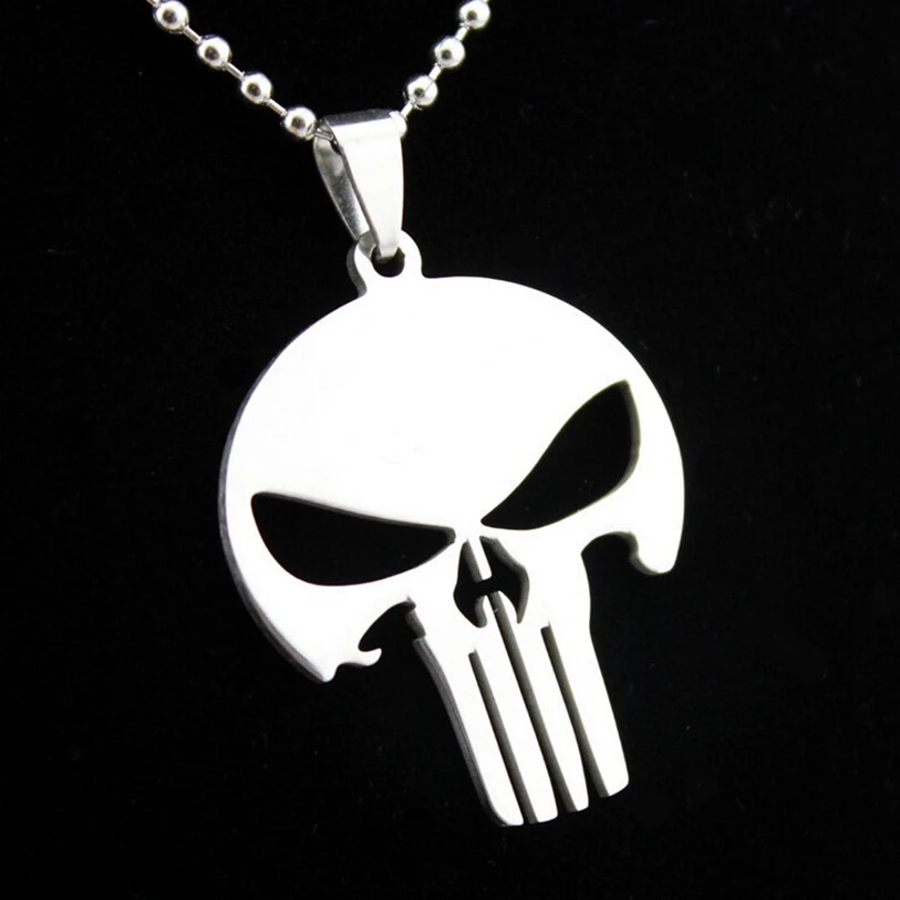 

HOT! Silver Chain Men Jewelry MARVEL SUPER HERO SKULL The PUNISHER DARK KNIGHT Stainless Steel silver Chain Pendant Necklace