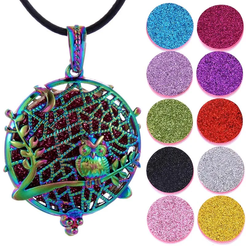 

Patterned owl Aromatherapy Necklace Vintage Silver Flower Butterfly Essential Oil Diffuser Necklace Perfume Lockets Pendants